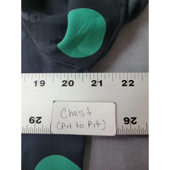 Chapnik Vintage 100% Silk Polka Dot Bow Blouse Black Green Size 10 - Picture 8 of 11